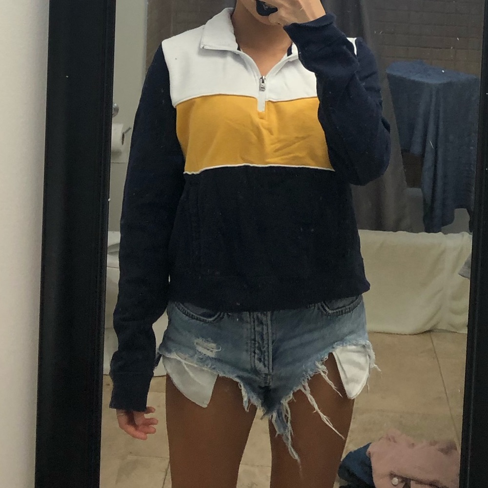 tri-color hollister quarter-zip